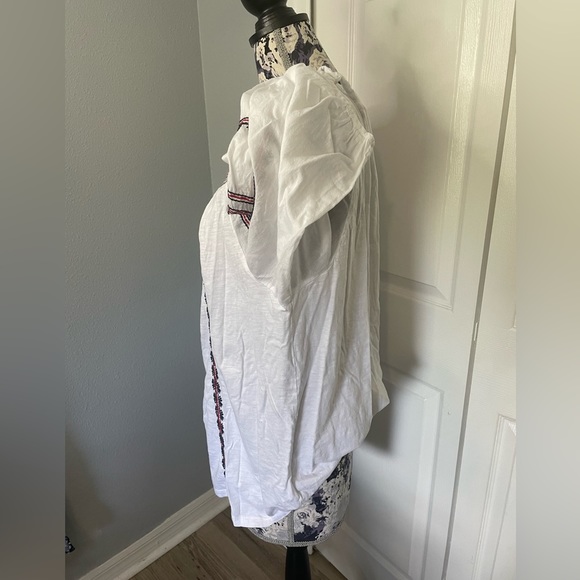 RUBY Rd Woman Smocked Flowy Top Size 1X Red White Blue 3/4 Sleeves-embroidered! - Picture 4 of 14